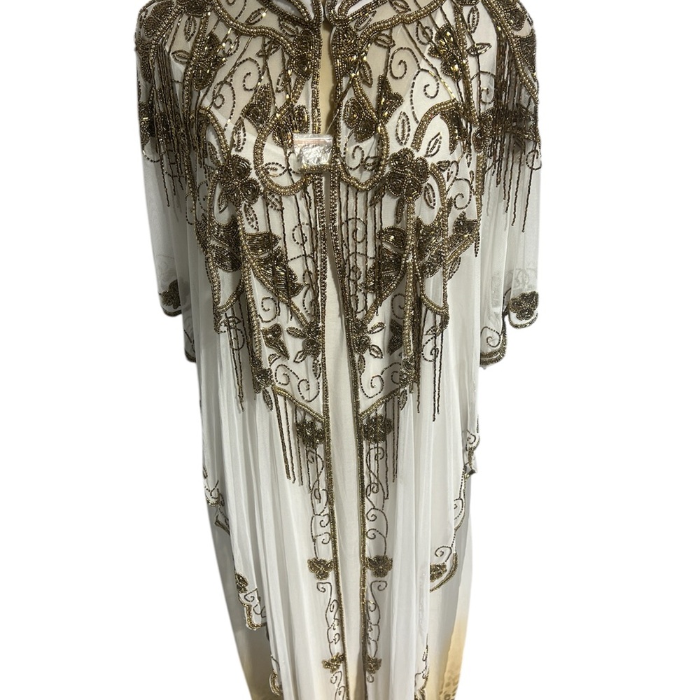 white and Gold baho Beaded Fringe Dress hand made from india
